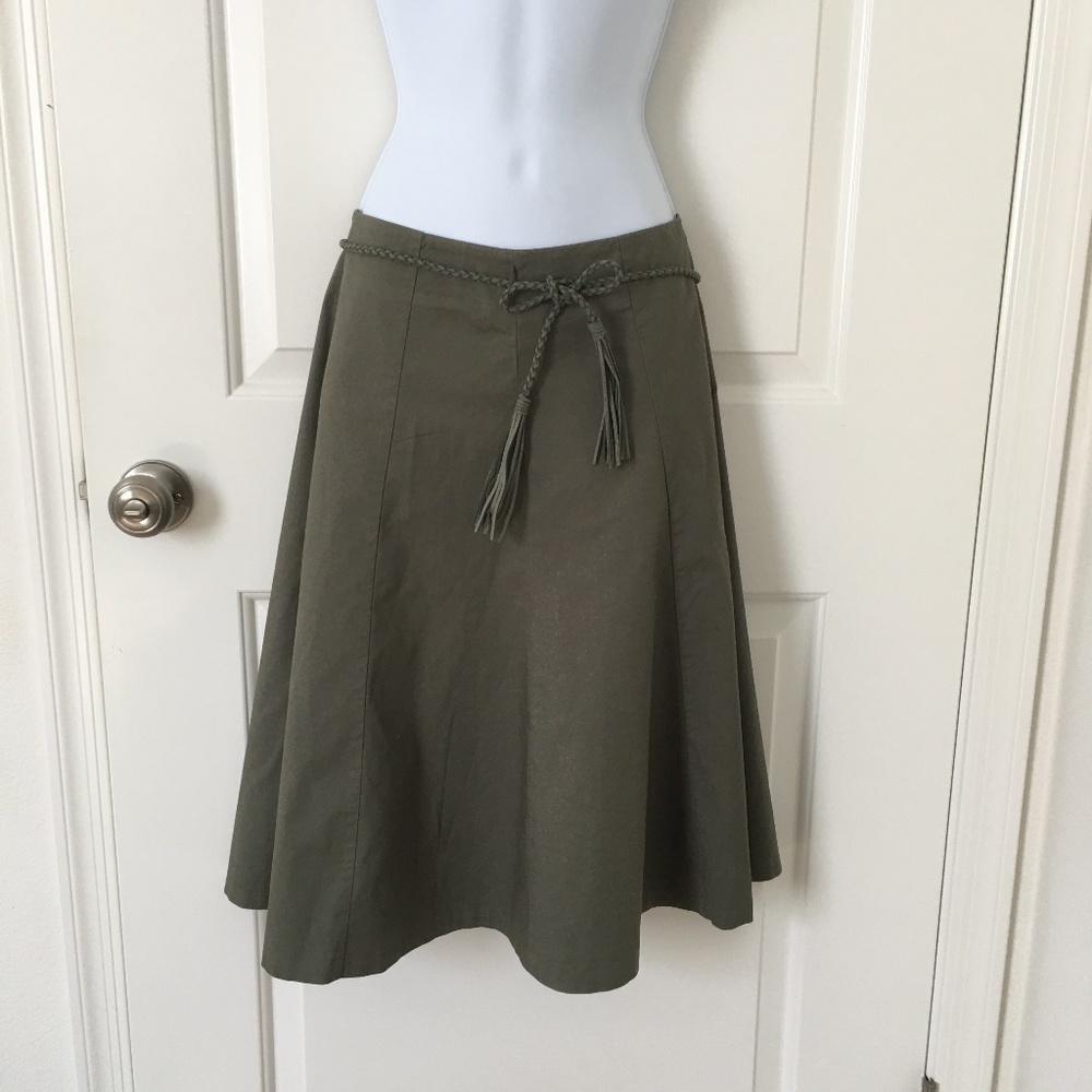 The Limited Olive Green A-Line Skirt with Braided Tie